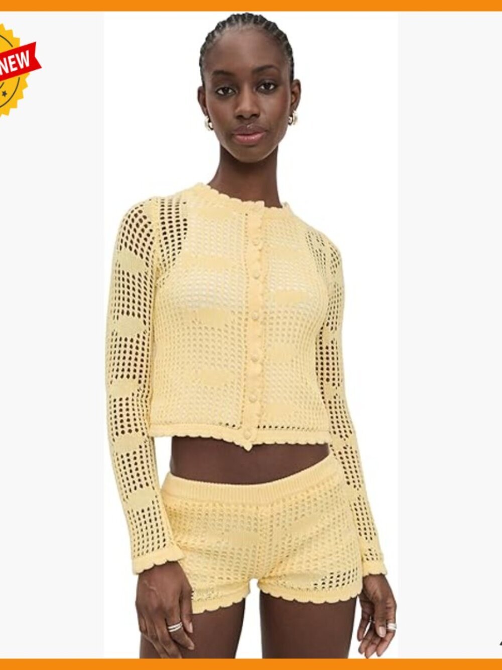Lightweight Stretch Knit Crochet Cardigan with Scalloped Edges